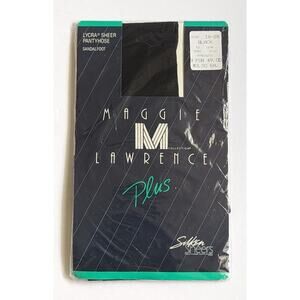 Vintage Maggie Lawrence Plus ~ Size 1X-2X Lycra Sheer Pantyhose Sandalfoot Black